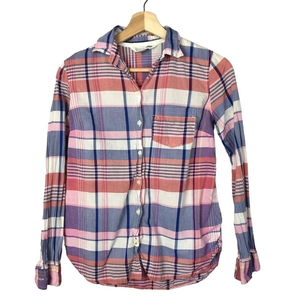 Old Navy The Classic‎ Cotton Pink & Purple Plaid Long Sleeve Button Down XS